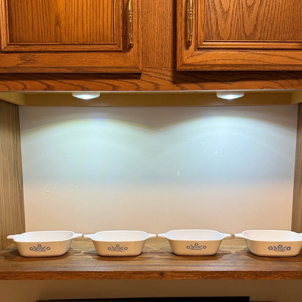 Vintage CorningWare White Baking Dishes with Blue Floral Design